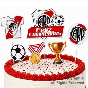 CAKE TOPPER PARA TORTA FELIZ CUMPLE RIVER PLATE X 6 UNIDADES